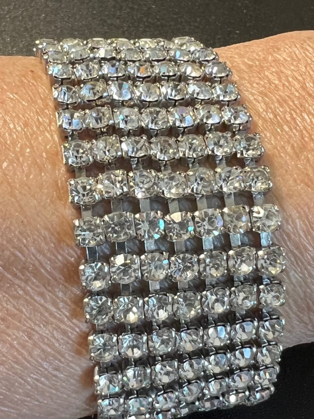 Vintage 7 Row Clean Prong Set Crystal Rhinestones 7" Bracelet